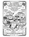 Meet the Family coloring page: Guapo with Captain Dad, Mama Escalade, Pappi Shelby and Nonnie
