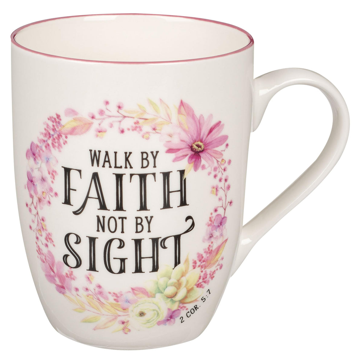 Walk by Faith — Floral Scripture Mug, 12 oz