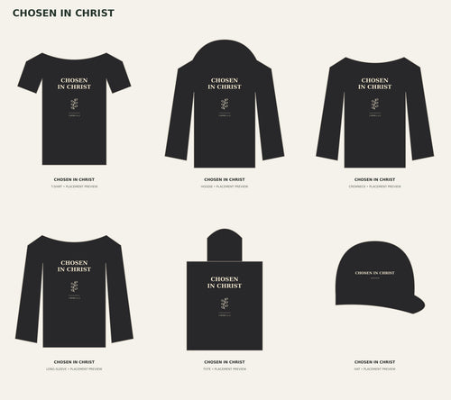 CHOSEN IN CHRIST — product placement previews