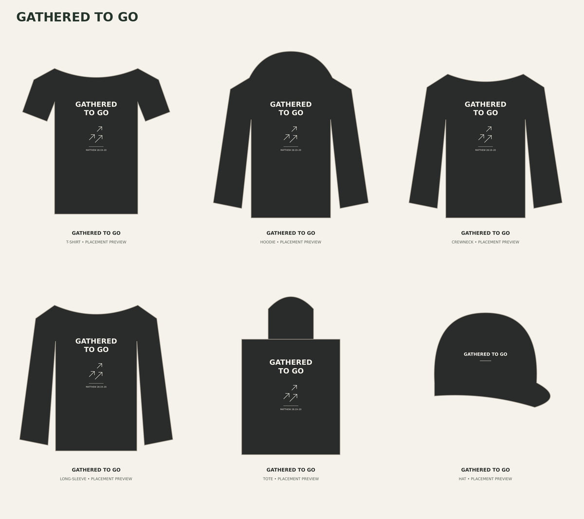 GATHERED TO GO — product placement previews