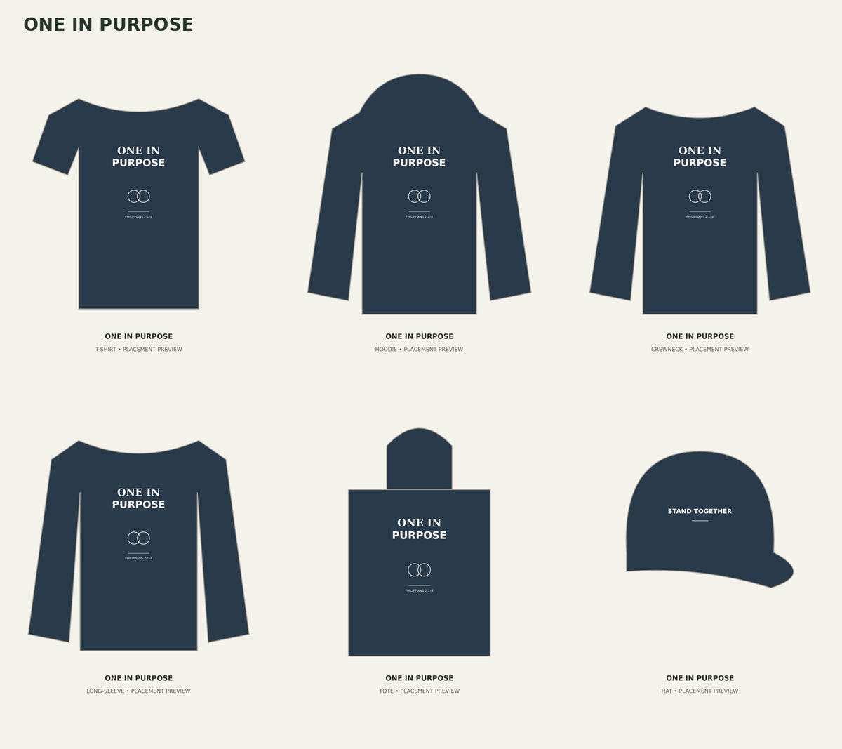 ONE IN PURPOSE — product placement previews